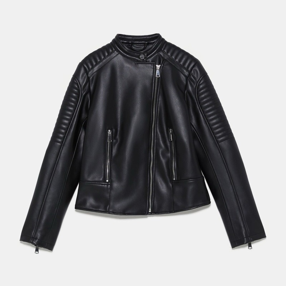 Zara Black Faux Leather Biker Jacket